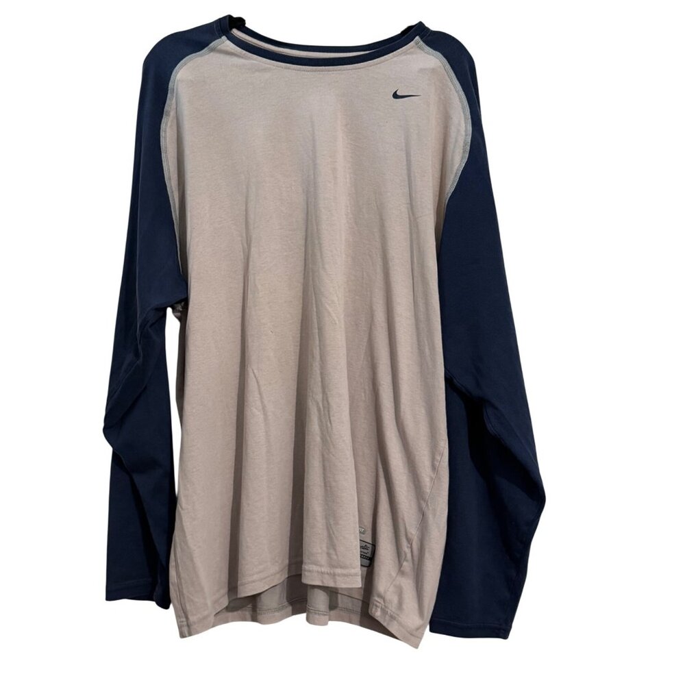 Nike MLB Team Long Sleeve Raglan Shirt Beige & Navy XL Cotton/Polyester